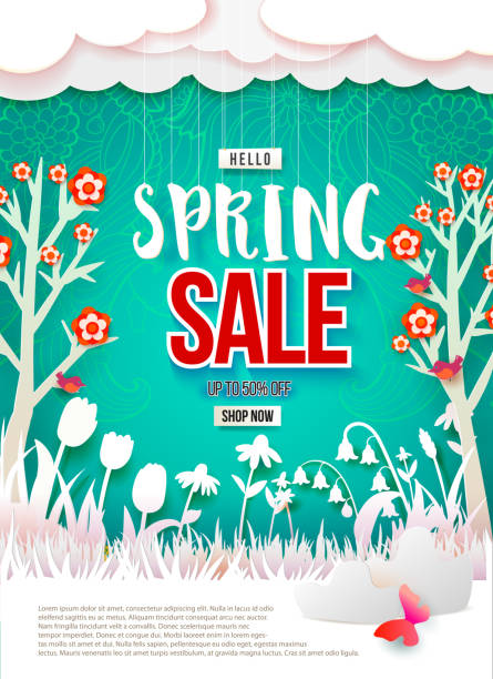 Spring Sale paper art poster vector art illustration