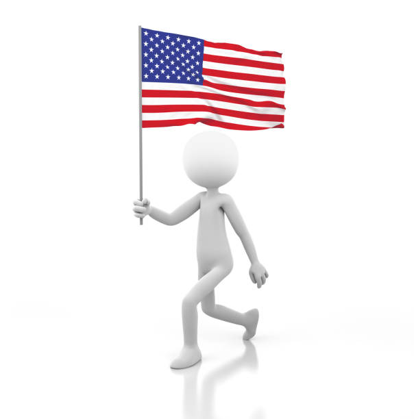 istock Small Person Walking with American Flag in a Hand 927335336