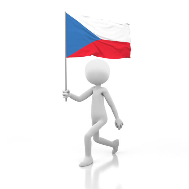 istock Small Person Walking with Czech Republic Flag in a Hand. 927335366