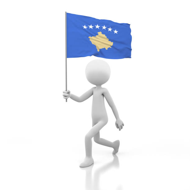 istock Small Person Walking with Kosovo Flag in a Hand 927335414