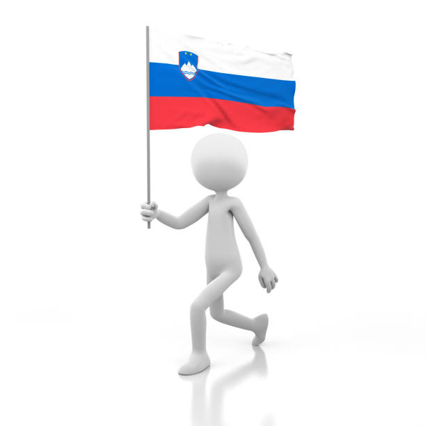 istock Small Person Walking with Slovenia Flag in a Hand 927335430