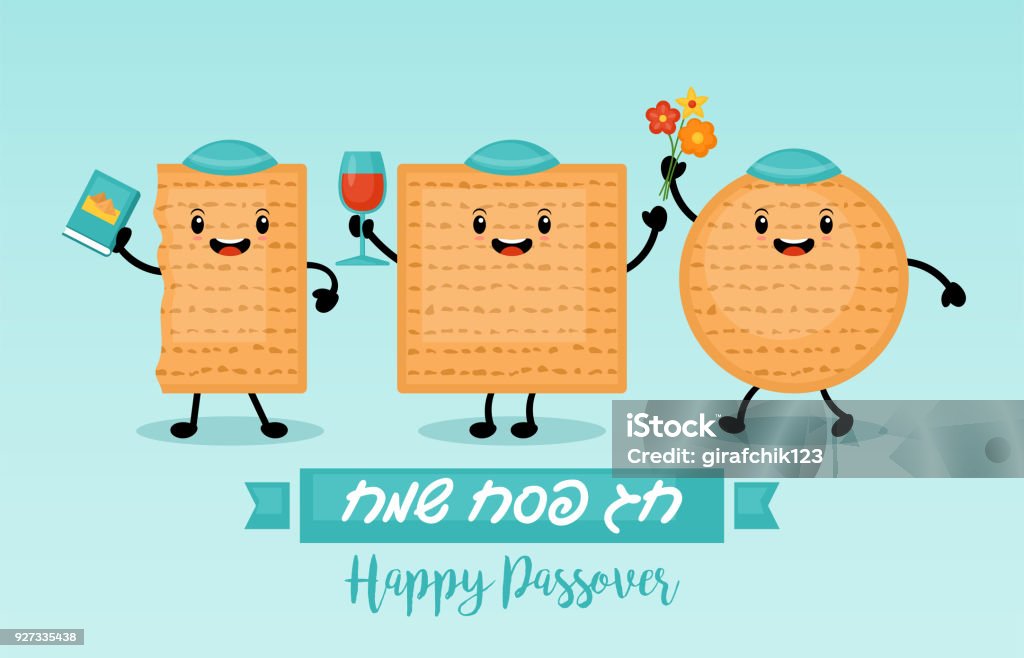 Matzo funny cartoon characters Passover holiday banner design with matzo funny cartoon characters. Vector illustration Passover stock vector