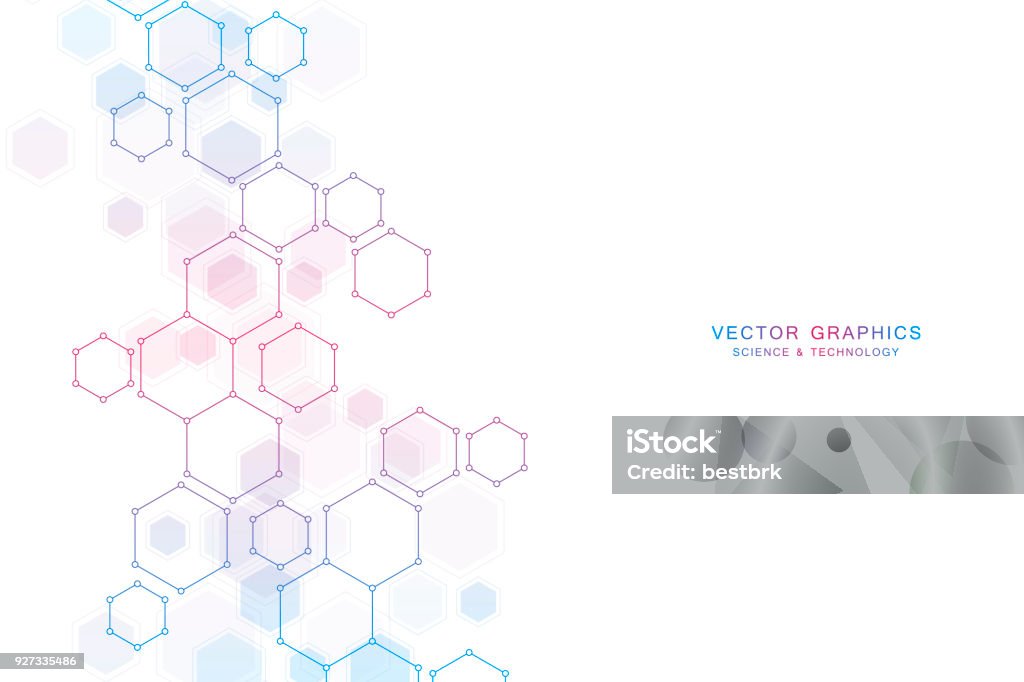 Fond de science abstraite avec des hexagones et molécules - clipart vectoriel de Hexagone libre de droits