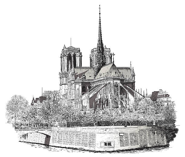 istock Black and white sketch of Notre Dame in Paris 92733657