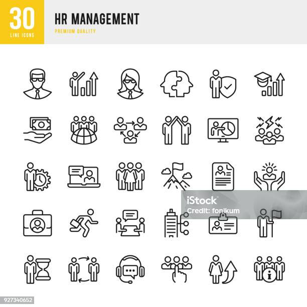 Ilustración de Gestión De Recursos Humanos Conjunto De Iconos De Vector De Línea Delgada y más Vectores Libres de Derechos de Ícono