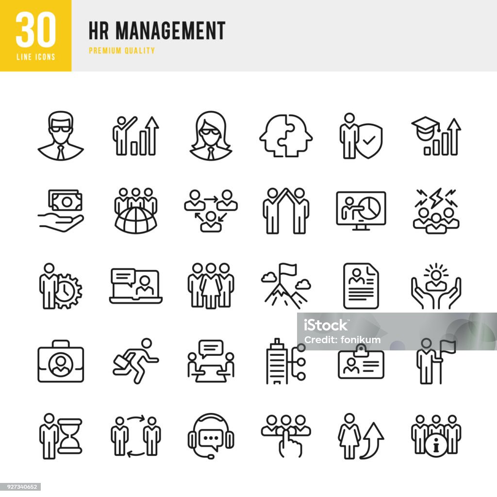 HR Management - set of thin line vector icons Set of 30 Human Resource Management thin line vector icons. Icon Symbol stock vector