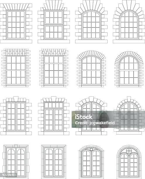 Varie Finestre Circonda - Immagini vettoriali stock e altre immagini di Finestra - Finestra, Arco - Architettura, Mattone