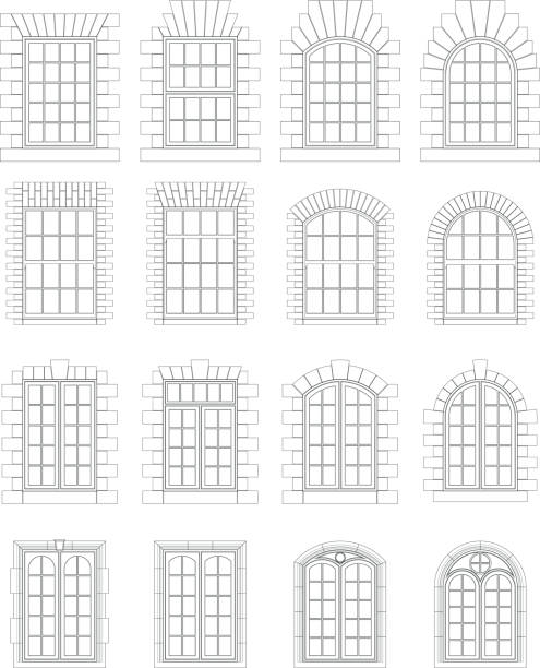 다양한 windows & 주변 - arched window stock illustrations