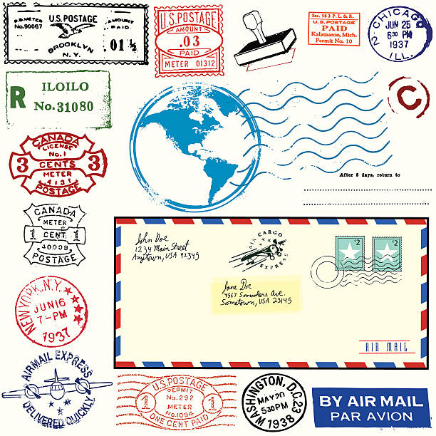 exotische vintage airmail - air mail envelope letter mail stock-grafiken, -clipart, -cartoons und -symbole
