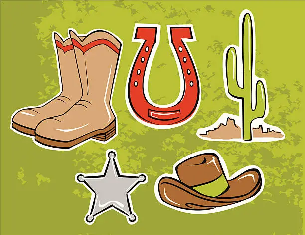 Vector illustration of Cowboy, Horseshoe and Wild west icons