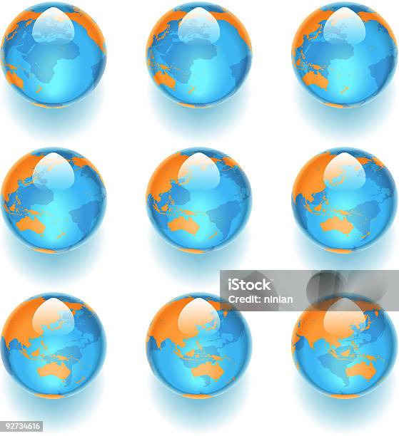 Аква Мировой Глобусы 04 — стоковая векторная графика и другие изображения на тему Австралазия - Австралазия, Азия, Атлантический океан