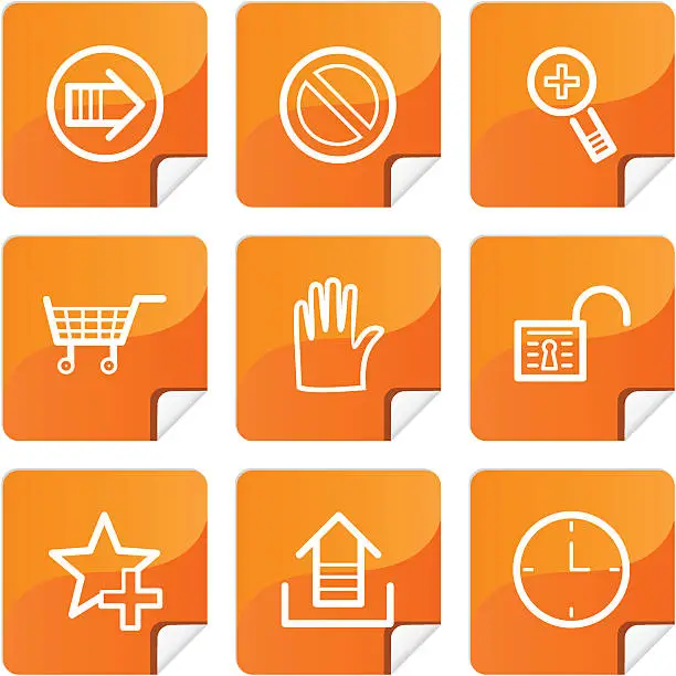 Vector illustration of Orange stickers basic icons set