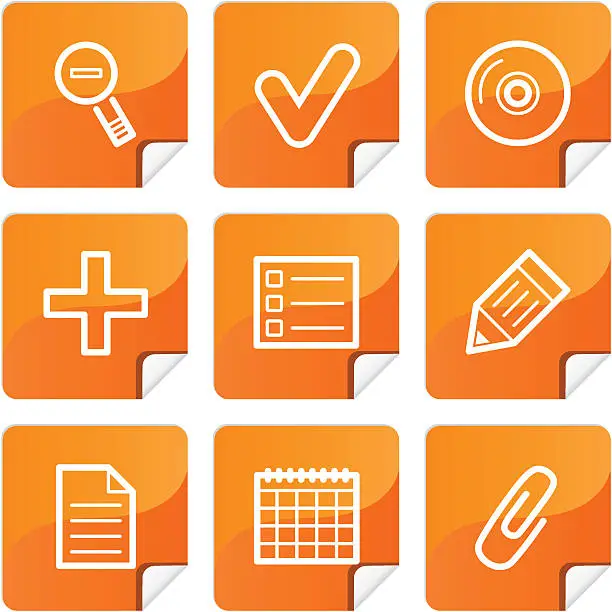 Vector illustration of Orange stickers basic icons set