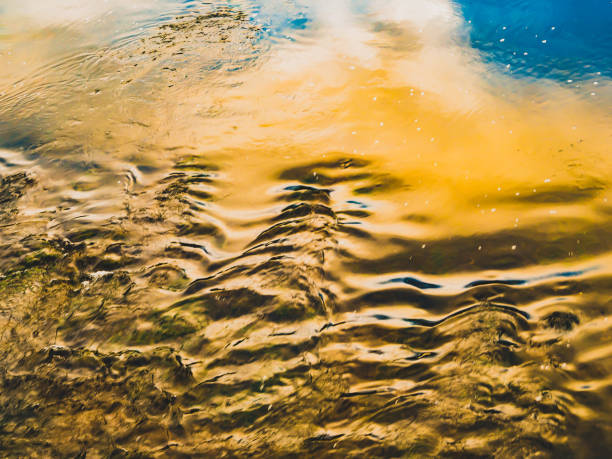 Abstract of saturated orange reflection and ripples on water surface