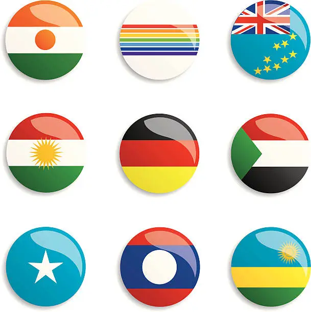 Vector illustration of World Flag Buttons