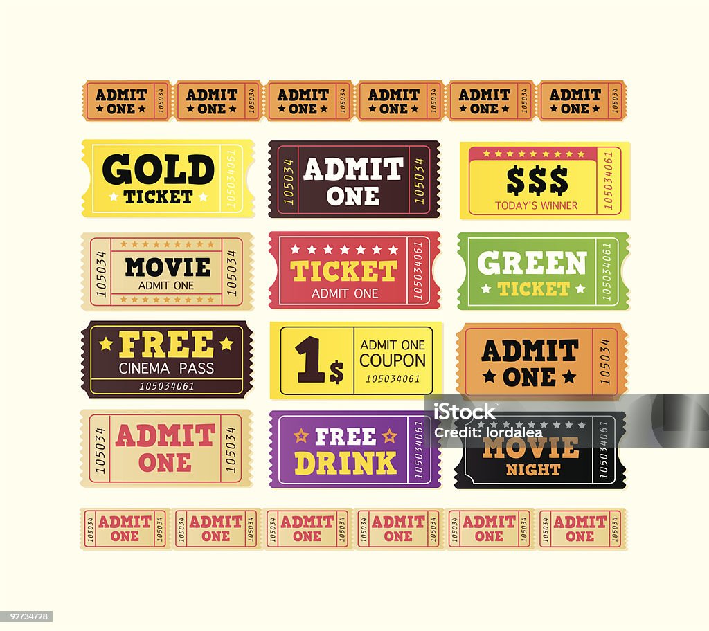 Filme Vintage ingressos de cinema. BIG COLLECTION (vector - Vetor de Entrada de Cinema royalty-free