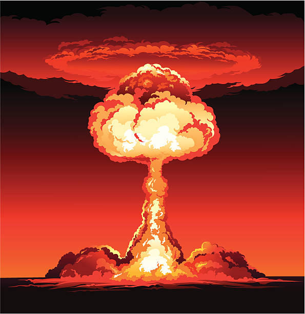 ilustraciones, imágenes clip art, dibujos animados e iconos de stock de hongo nuclear de explosión nuclear - bomba atomica