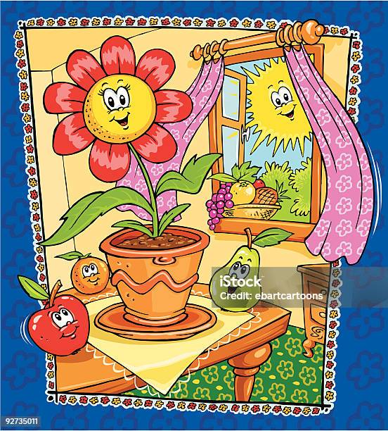 Flower Fruits And Sun Stock Illustration - Download Image Now - Apple - Fruit, Cartoon, Cheerful