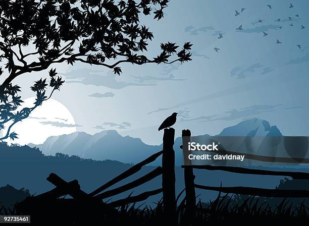 Blue Sunset Stock Illustration - Download Image Now - Fence, In Silhouette, Wood - Material