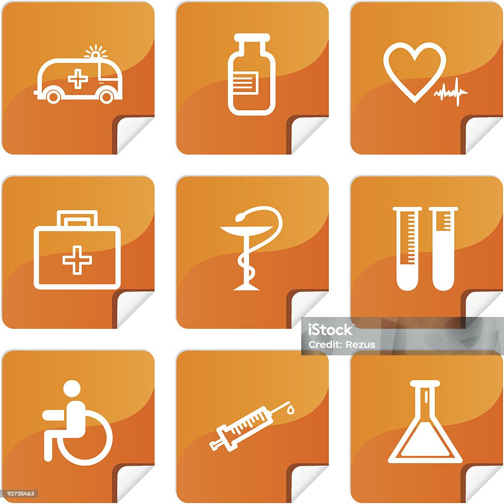 Orange icônes set d'autocollants de médecine - clipart vectoriel de Accessibilité aux personnes handicapées libre de droits