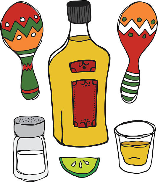 멕시코 데킬라 폄 - shot glass mexican culture lime alcohol stock illustrations