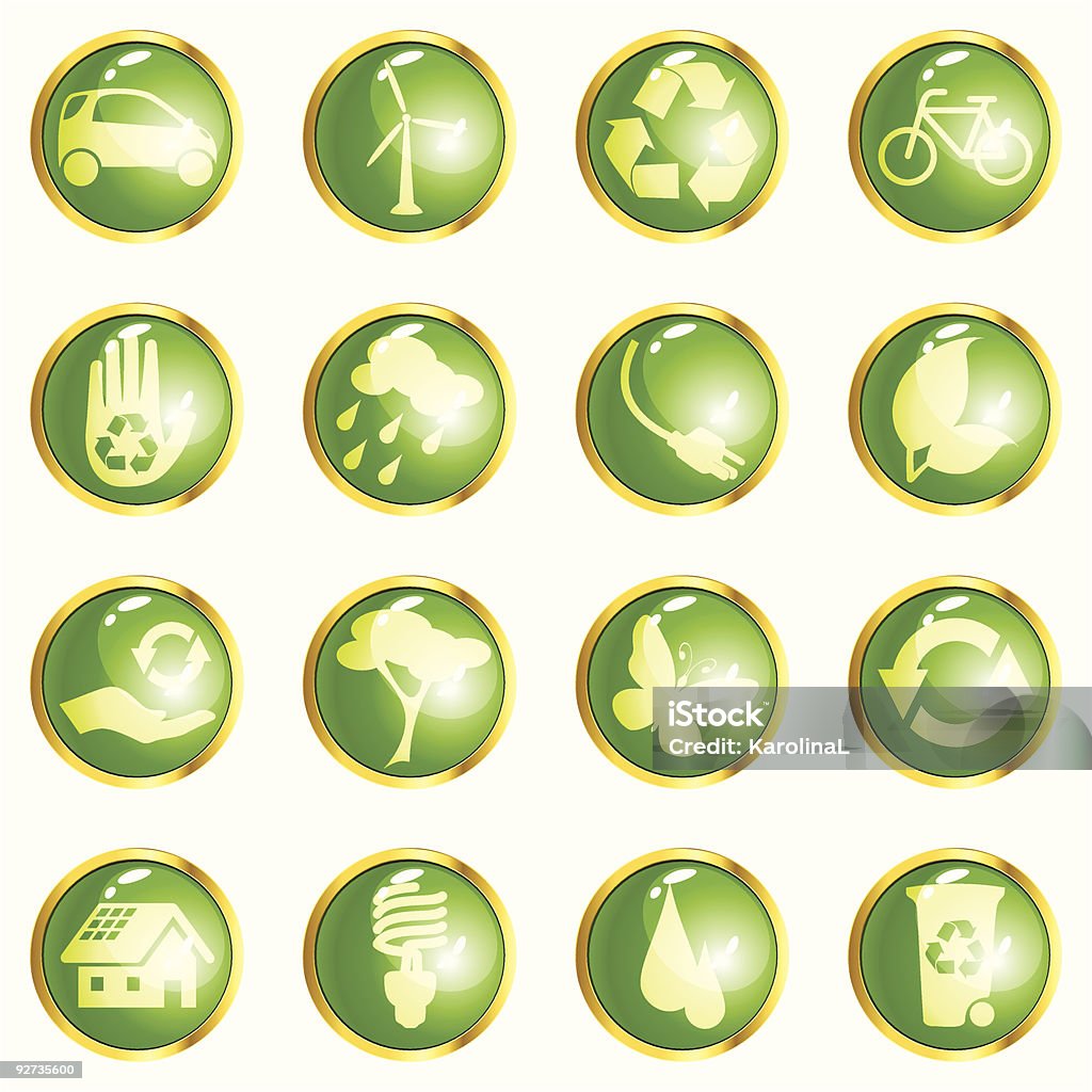 Vert eco boutons brillant - clipart vectoriel de Alimentation électrique libre de droits