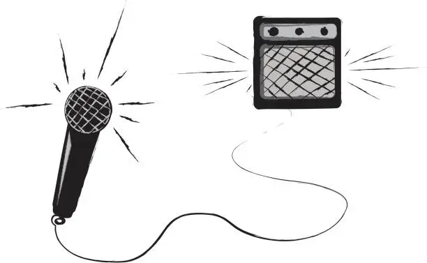 Vector illustration of Microphone and Amp  Rocking Out