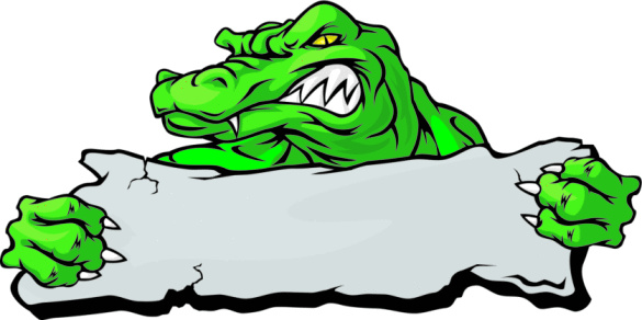 Vector Illustration of a gator holding a rock sign for copy space. Head is easily detached.
