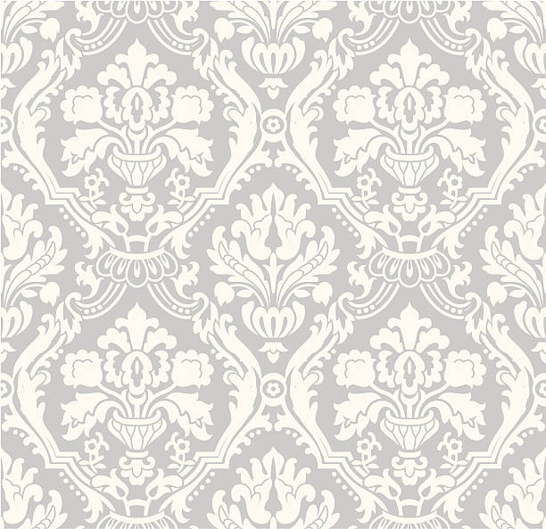 Tapete_grey Floral wallpaper pattern in shades of gray brocade stock illustrations