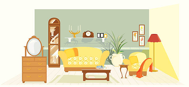 ilustrações, clipart, desenhos animados e ícones de a tradicional sala de estar - side table illustrations