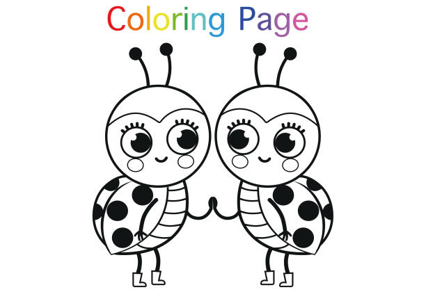 Coloring Page Activity Cartoon Ladybugs For Coloring Page Activity. (Vector illustration) ladybug frame border clip art stock illustrations
