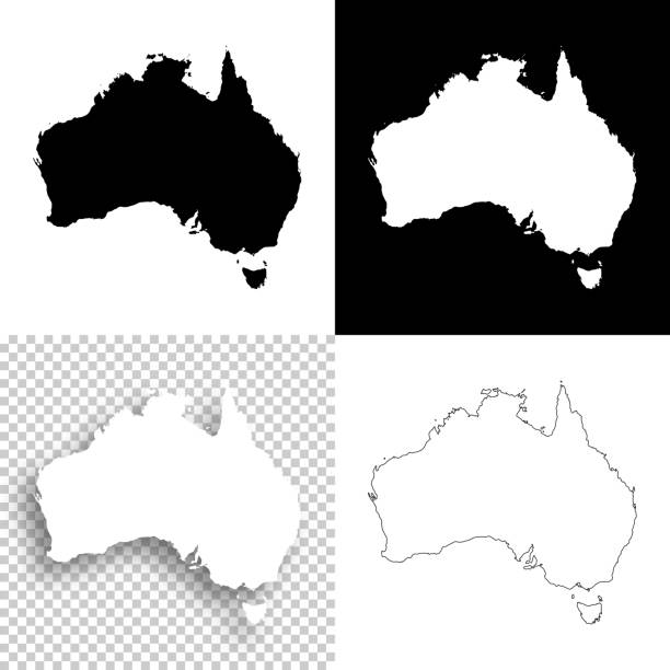 ilustraciones, imágenes clip art, dibujos animados e iconos de stock de mapas de australia para el diseño - en blanco, blancos y negros fondos - australia map