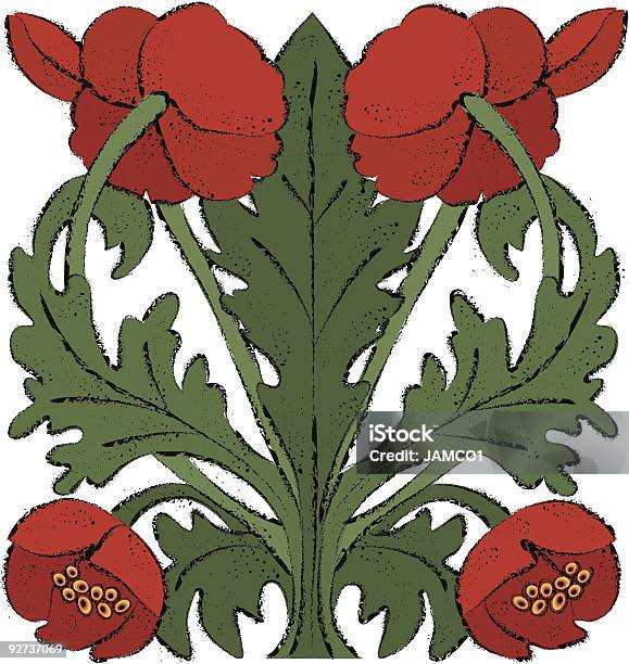 Nouveau Poppies — стоковая векторная графика и другие изображения на тему 1900-1909 - 1900-1909, Ар-нуво, Без людей