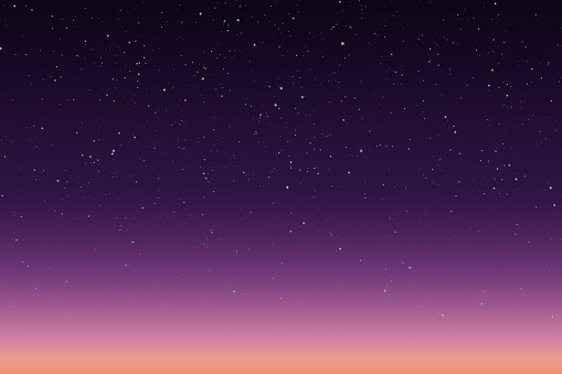 Vector illustration of morning or evening starry sky with sunrise or sunset