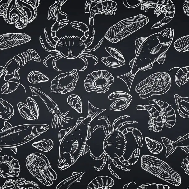 Vector illustration of seafood seamless pattern