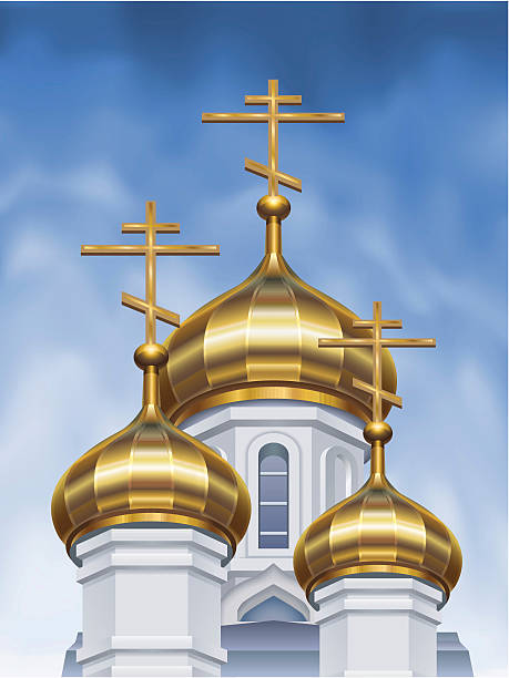 Russian orthodox church cupolas vector art illustration