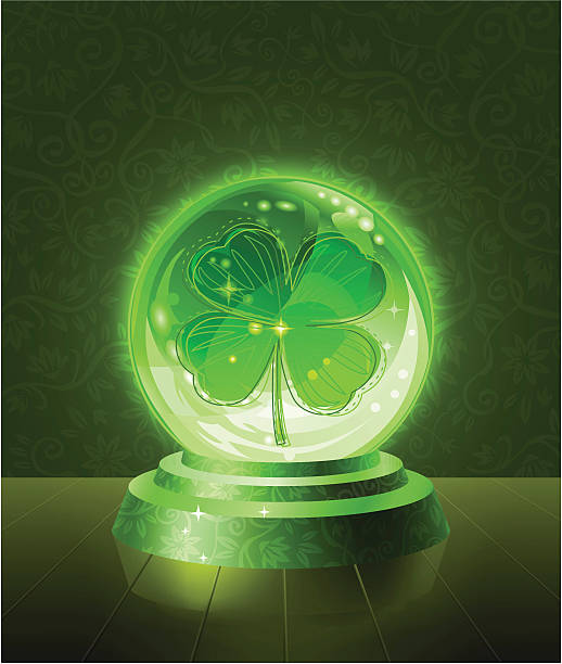 Lucky four-leaf clover inside the crystal ball vector art illustration