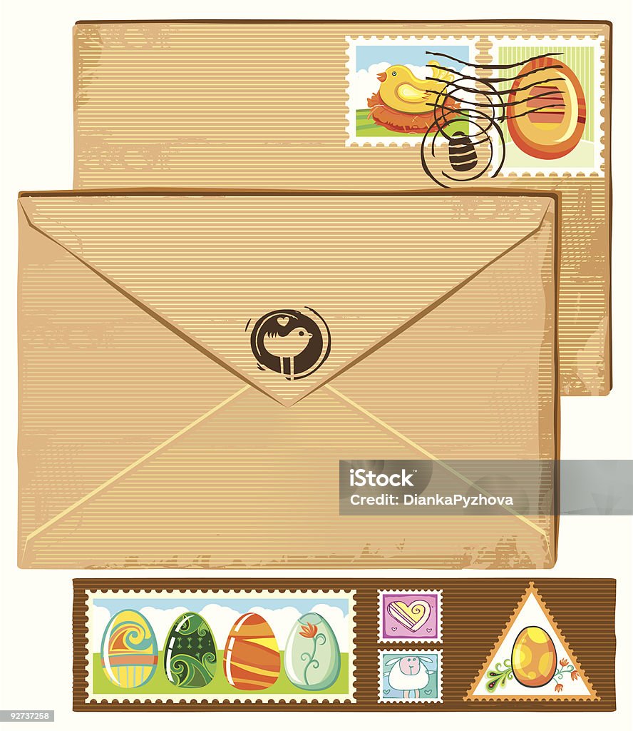 envelope de Páscoa e selos - Royalty-free Amarelo arte vetorial