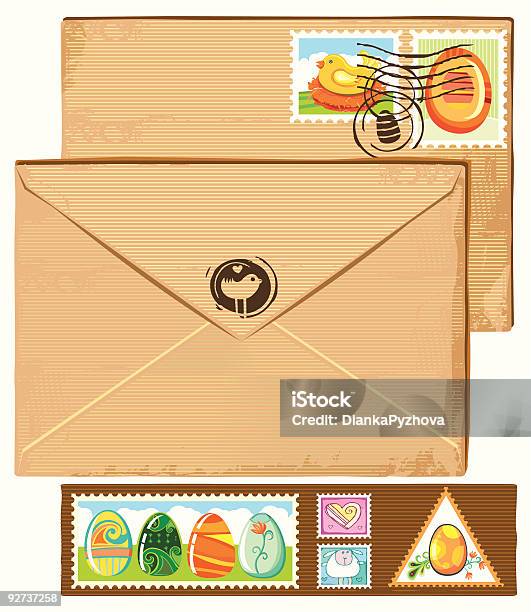 Envelope De Páscoa E Selos - Arte vetorial de stock e mais imagens de Amarelo - Amarelo, Animal, Antigo