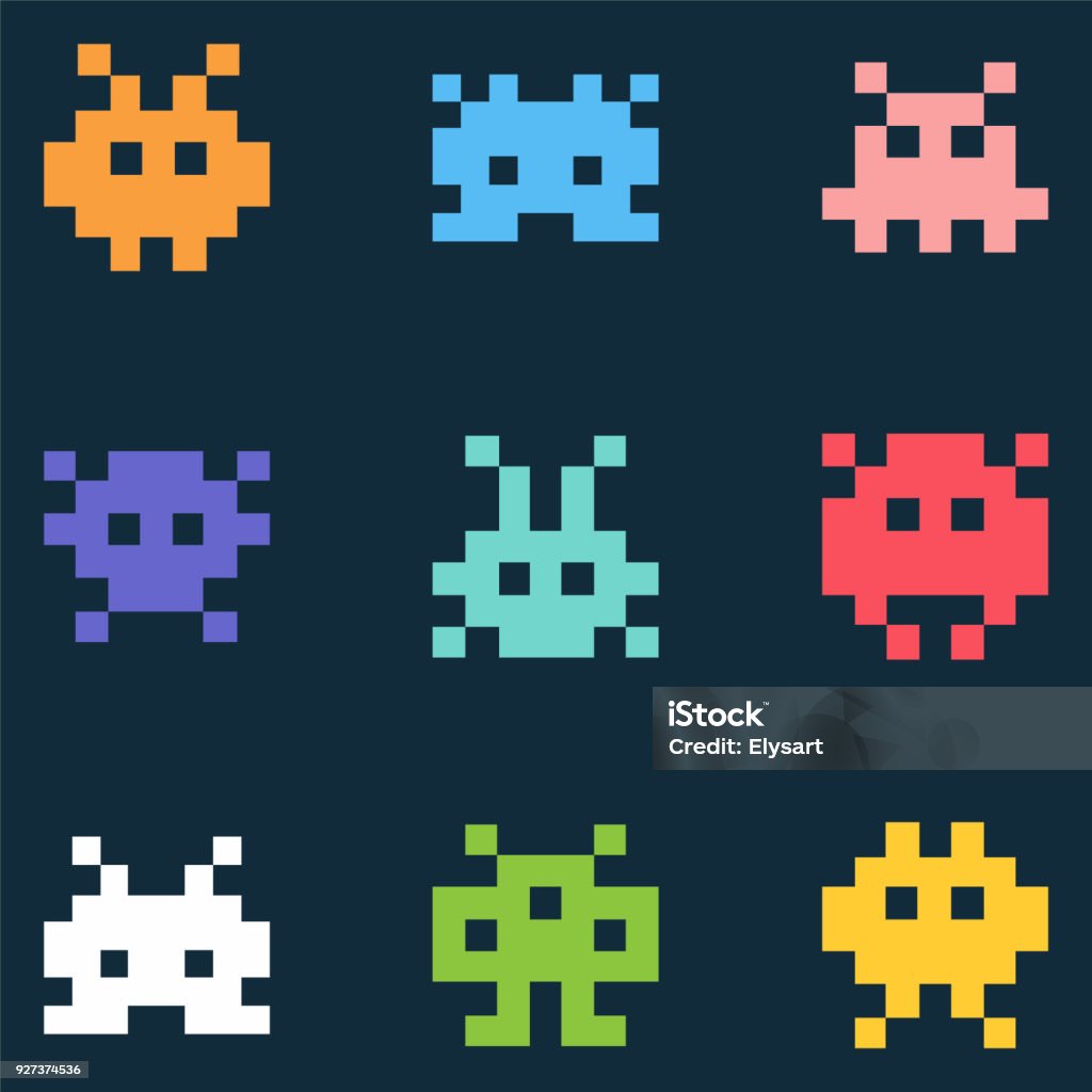 Pixel monsters. Vector icon set Alien stock vector