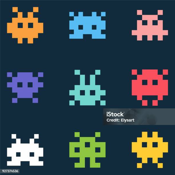Pixel Monsters Vector Icon Set Stock Illustration - Download Image Now - Alien, Pixelated, Icon Symbol