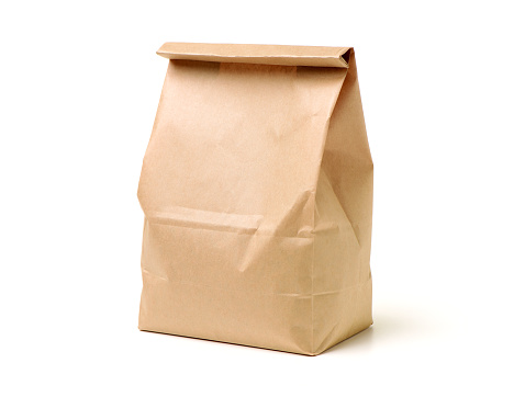 White background, non-isolated kraft paper bags