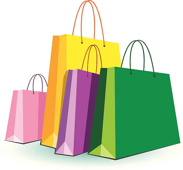 Vector illustration of Four colourful shopping bags