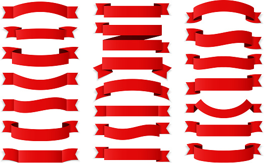 21 Red ribbons on white background, horizontal banners set, vector eps10 illustration