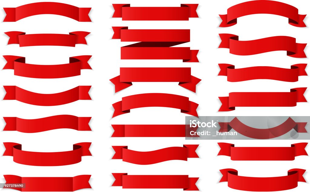 Red Ribbons 21 Red ribbons on white background, horizontal banners set, vector eps10 illustration Award Ribbon stock vector