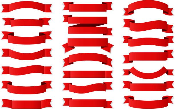 Red Ribbons 21 Red ribbons on white background, horizontal banners set, vector eps10 illustration holiday banners stock illustrations