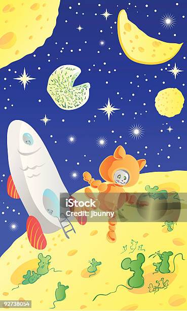 Space Cheese Cat And Mice Stock Illustration - Download Image Now - Alien, Blue, Cartoon