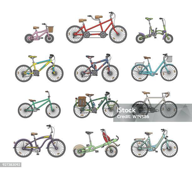 Big Flat Graphic Design Set Of Different Bicycles Stock Illustration - Download Image Now - Bicycle, Flat Design, Cycling