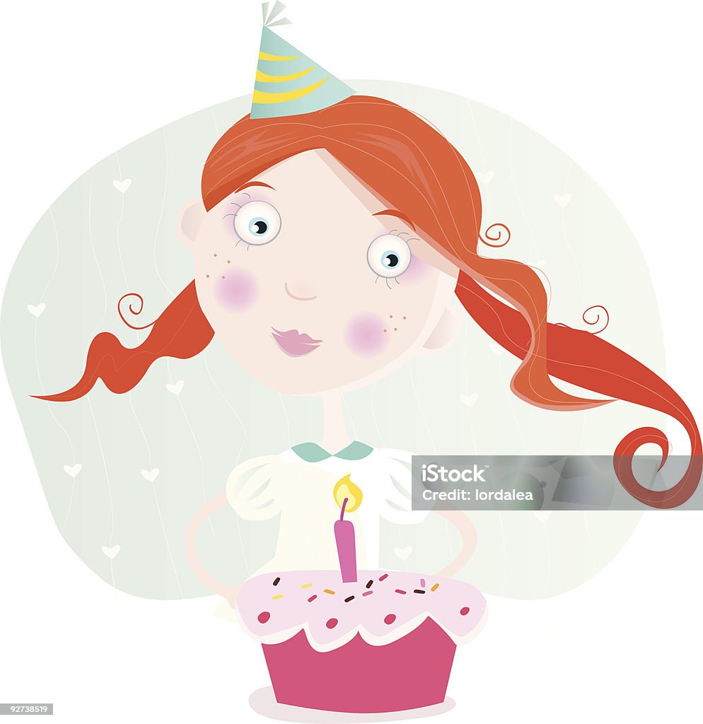 Petite fille avec un gâteau de fête d'anniversaire - clipart vectoriel de Aliment libre de droits