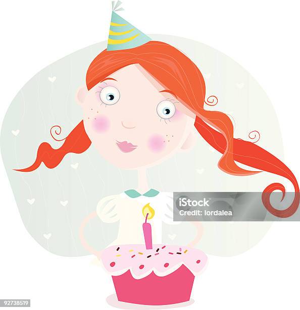 Маленькая Девочка С День Рождения Торт Ко Дню Рождения — стоковая векторная графика и другие изображения на тему Векторная графика